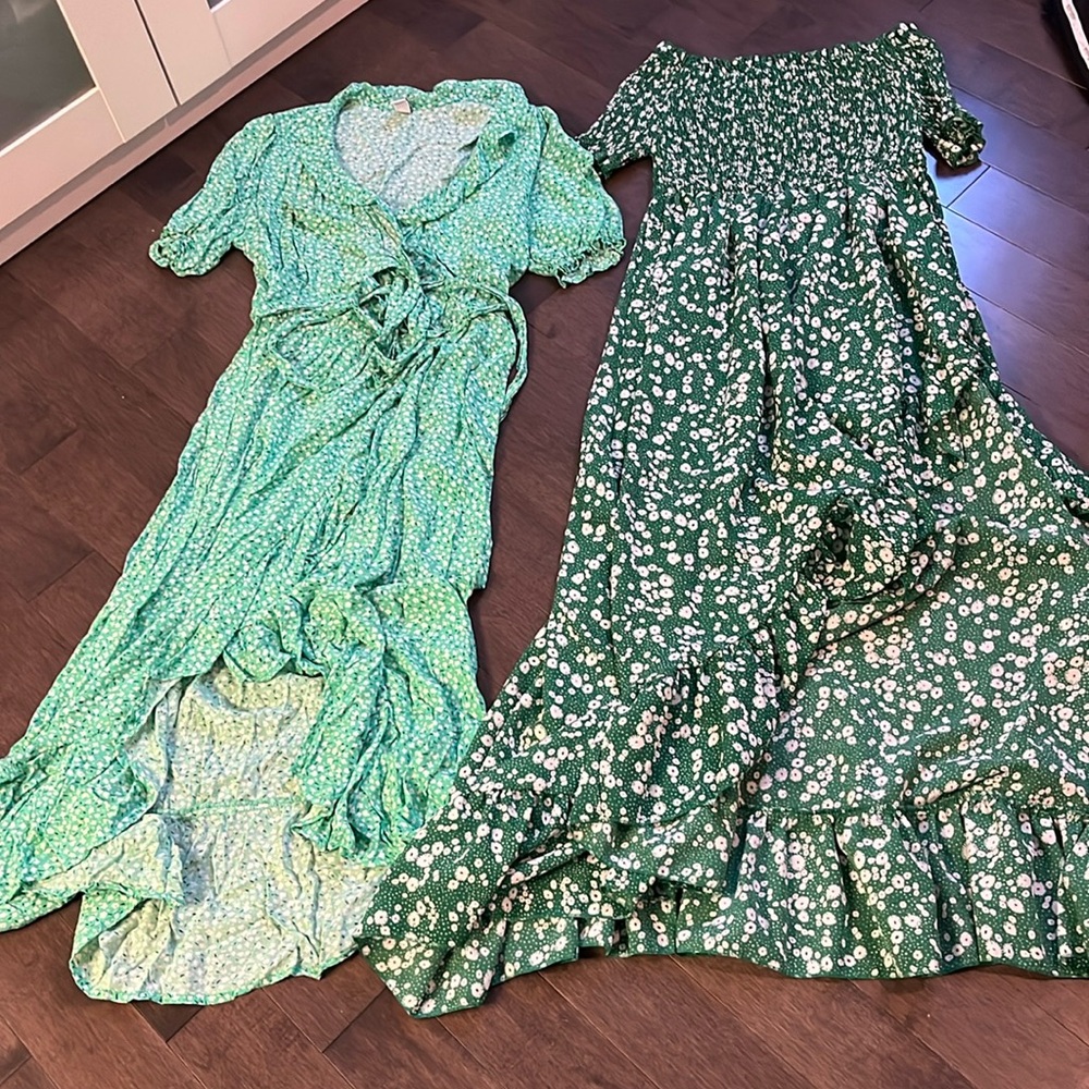 Two green dresses